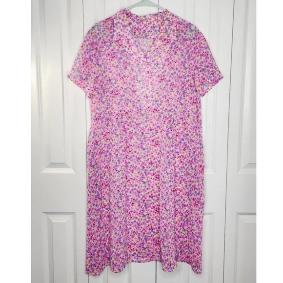 Pink Multicolored Floral Print Button Up Collared Maxi Dress w/ Short Sleeves - Picture 1 of 5